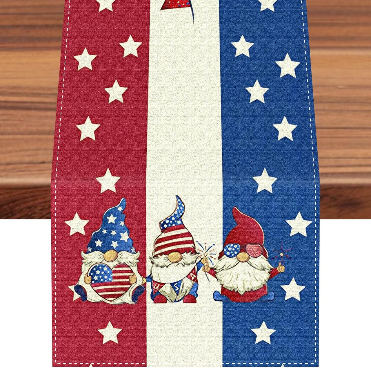 4th of July Gnome Stars Table Runner – Red, White & Blue Patriotic Décor, 13 x 108 Inch for Independence Day, Home, Party & Memorial Day Decorations